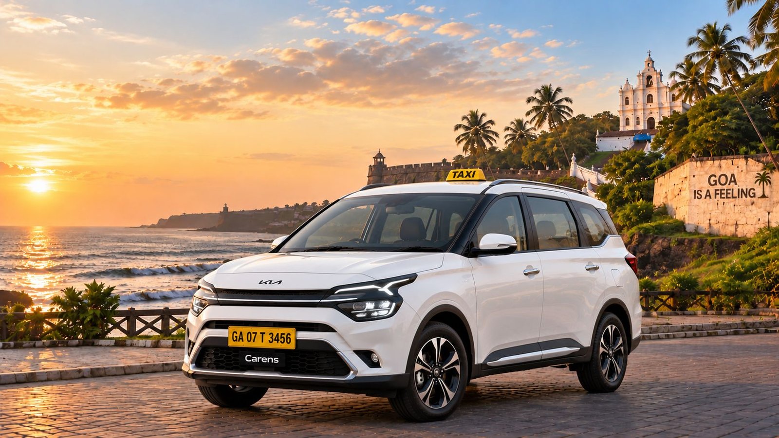 White Kia Carens taxi for Goa family travel